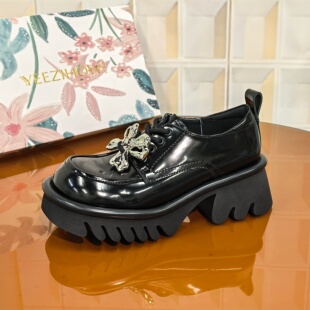 薄款 5415 圆头女单鞋 撤柜清仓处理纯色蝴蝶结乐福鞋 5CM开边珠断码