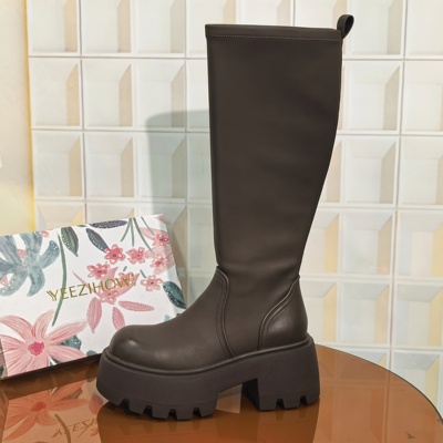 4435/6CM弹力皮清仓撤柜断码处理弹力圆头女靴厚底时装时尚瘦筒版