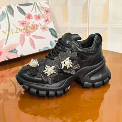 5857黑色/小牛皮女士单鞋女款百搭夏季网面松糕底时尚