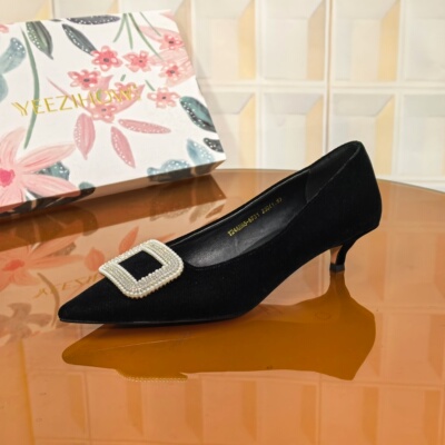 6731/3CM丝绒布断码撤柜清仓处理钻方扣高跟鞋水钻高跟鞋单鞋尖头