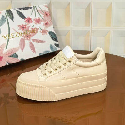 8444/5CM牛皮断码撤柜清仓处理时尚休闲鞋中跟厚底低帮圆头女板鞋