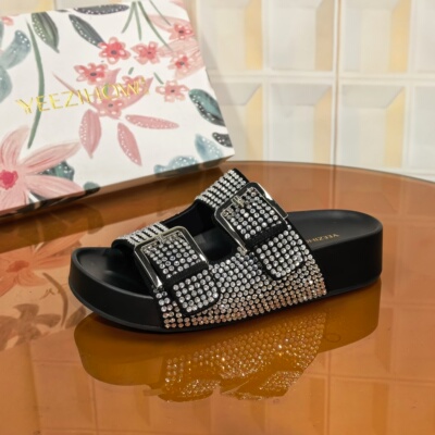 4512黑色/绒布钻卡通风款蝴蝶结百搭夏季烫钻时尚拖鞋