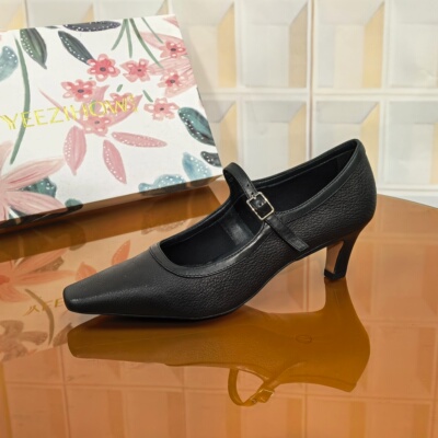 8677/3CM羊皮断码撤柜清仓处理法式吸汗套筒玛丽珍细跟高跟鞋百搭