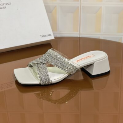 3118/4CM一字拖清仓撤柜断码处理方头防滑耐磨浅口舒适时尚粗跟鞋