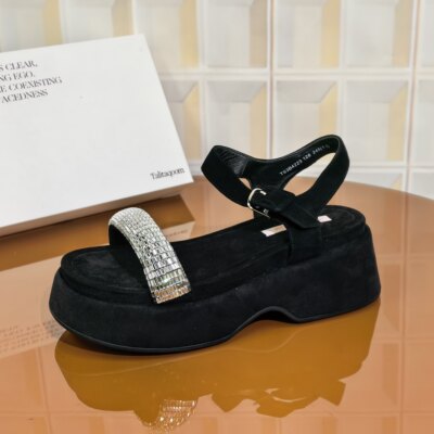 4223/5CM羊皮清仓撤柜断码处理水钻中跟沙滩鞋时装凉鞋平底高跟