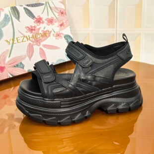 休闲沙滩鞋 5757 高跟松糕跟时尚 撤柜清仓处理女士凉鞋 6CM牛皮断码