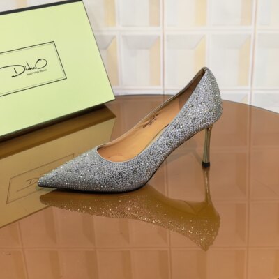 Y947/7CM真丝布清仓撤柜断码处理时尚百搭细跟尖头女士新鞋高跟鞋