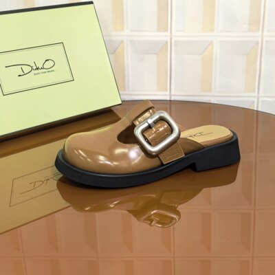 39M8/3CM牛皮清仓撤柜断码处理新款春季厚底包头一脚蹬女士半拖鞋