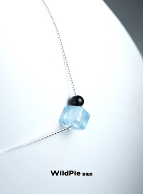 天然水晶海蓝宝黑曜石吊坠项链蓝色方糖锁骨链银女小众五行补水