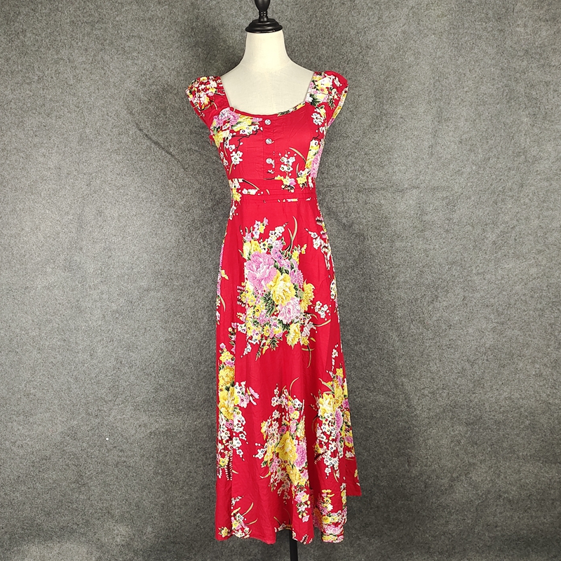 尼泊尔纯棉绣珠印花民族风连衣裙