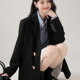 2025春秋新款 外套女宽松高级感西服上衣潮 黑色廓形气质西装