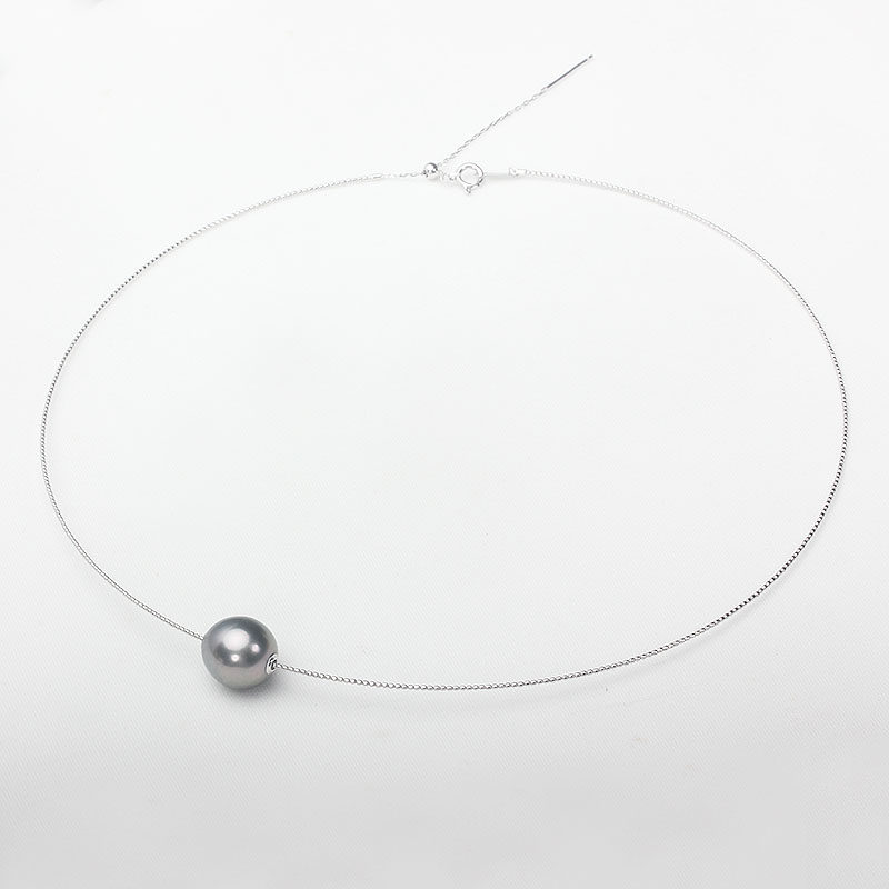 925银海水路路通珍珠吊坠项圈大溪地黑珍珠吊坠项链正圆极强光