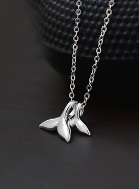 纯银项链双层鱼尾吊坠