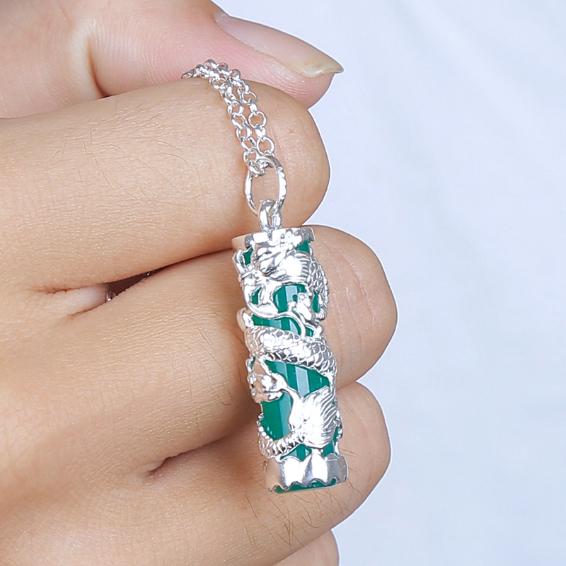 纯银吊坠999纯银正品男女情侣玉髓龙柱吊坠霸气韩版个性项链挂件