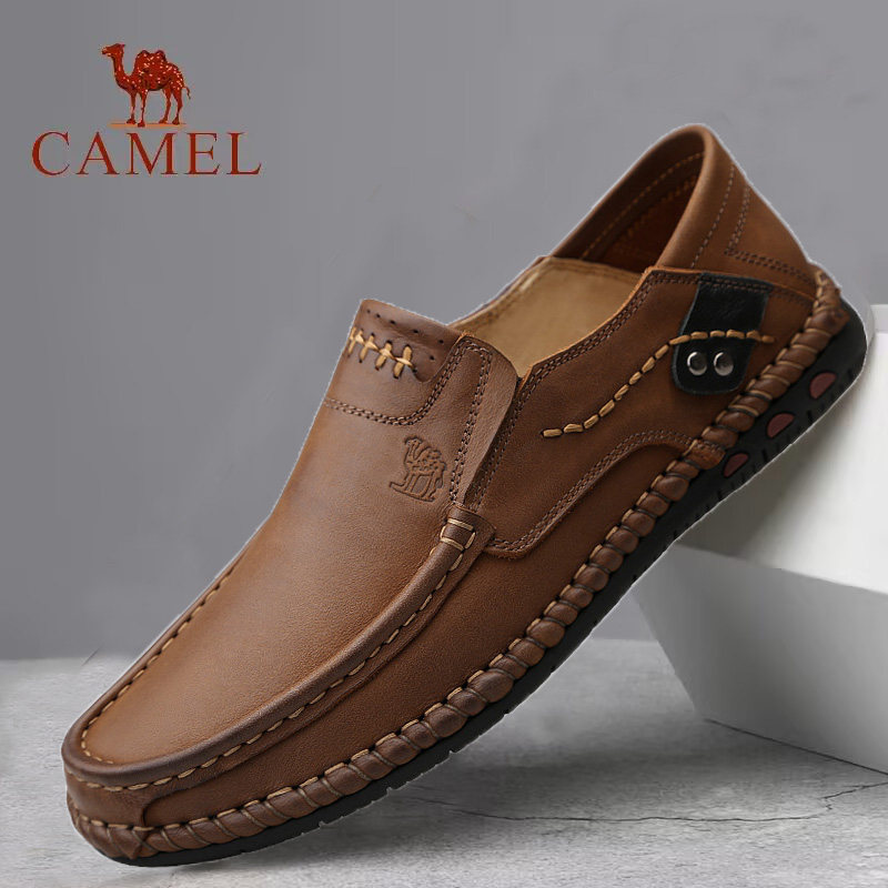 骆驼男鞋2025新款商务休闲皮鞋男士头层牛皮一脚蹬防滑软底爸爸鞋