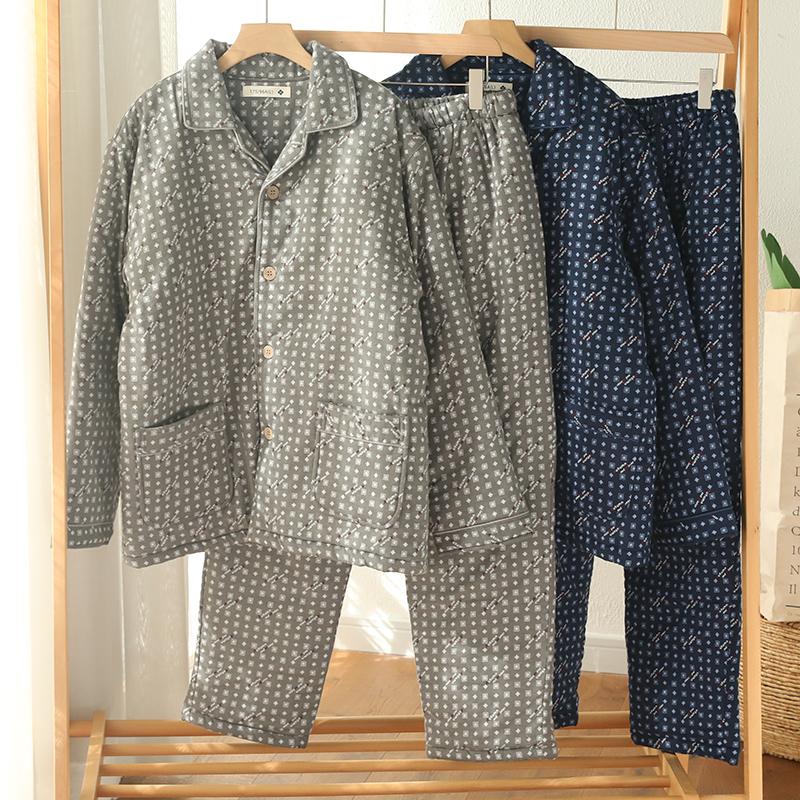 男士秋冬季日系简约大码睡衣