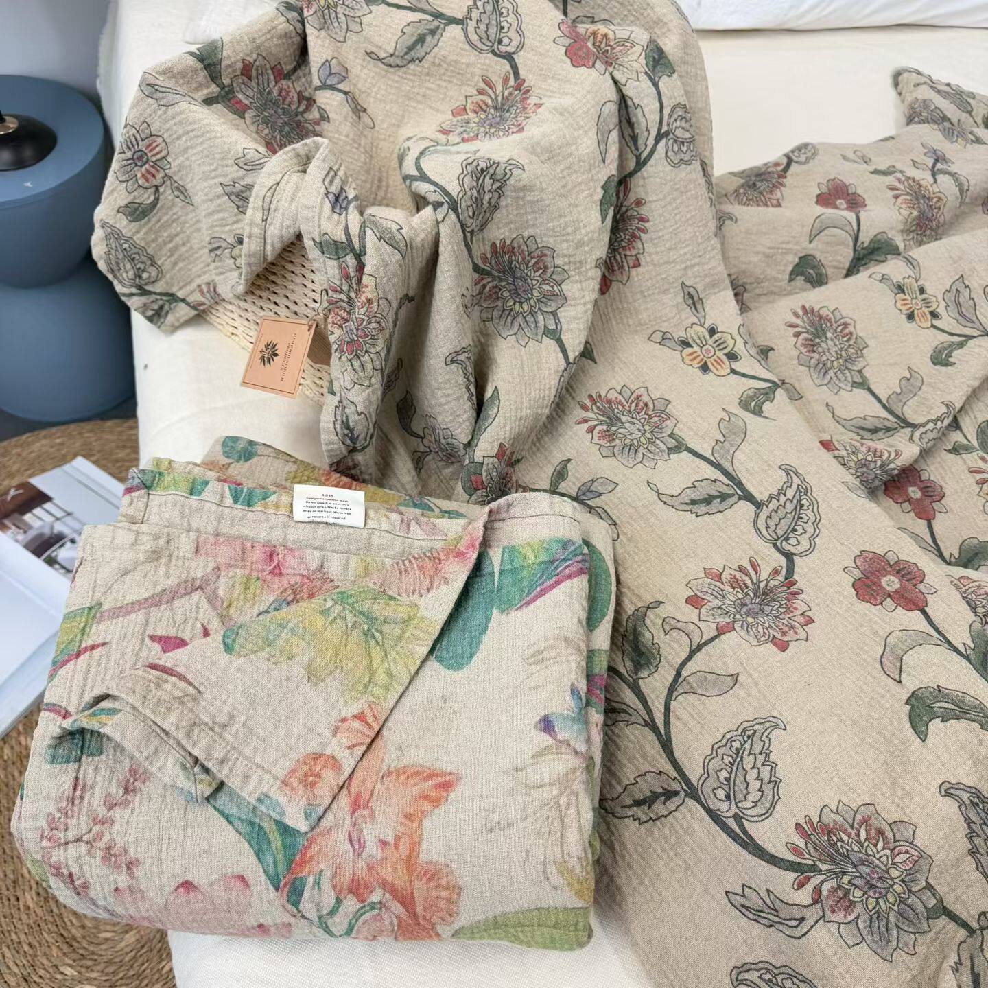 复古风双层汉麻床单 夏天干爽软凉席 柔软不扎双人盖毯200*230