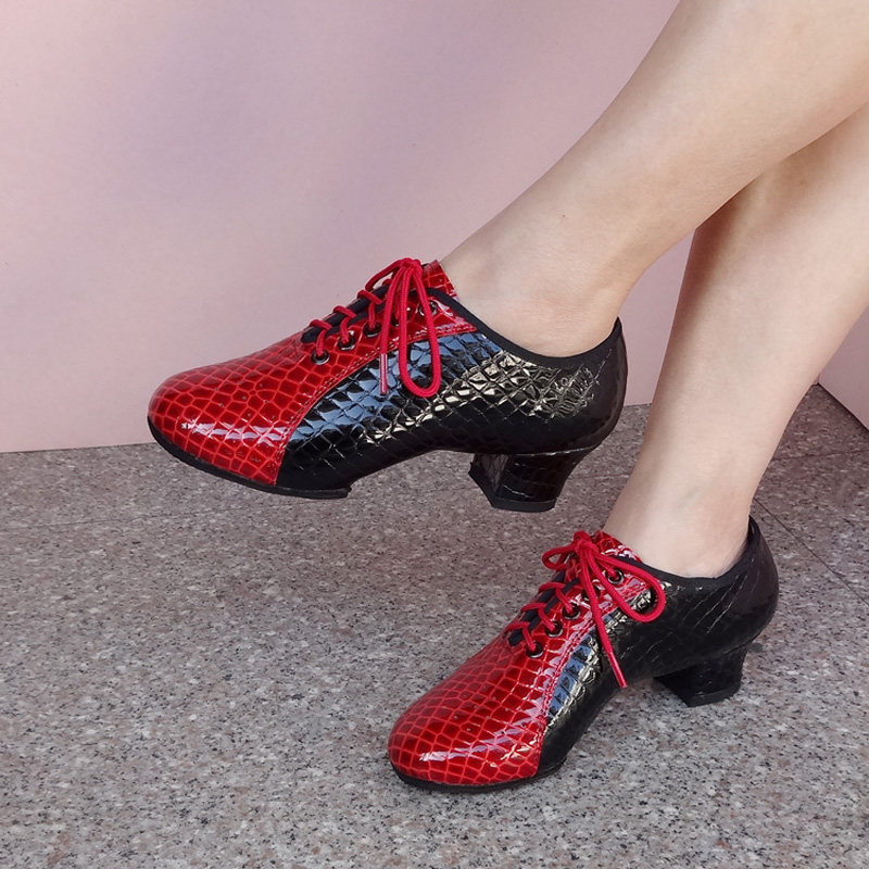 新奥舞鞋女式两点底教师鞋拉丁交谊舞舞鞋粗跟圆头超舒服软底男士