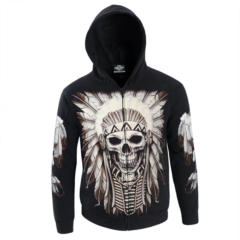 ROCK EMPIRE/摇滚帝国 印第安骷髅酋长长袖连帽卫衣