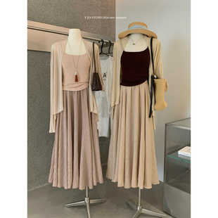 大摆半身裙套装 Y.JIA 自带胸垫吊带 防晒开衫 女 伊嘉禅意软糯薄款