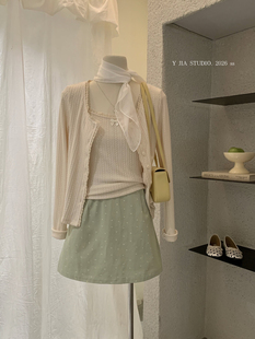 碎花半身裙套装 甜美氧气少女蝴蝶结吊带 伊嘉韩系针织开衫 Y.JIA