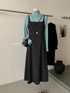套装 Y.JIA伊嘉韩系复古氛围感方领碎花吊带连衣裙 高领弹力打底衫