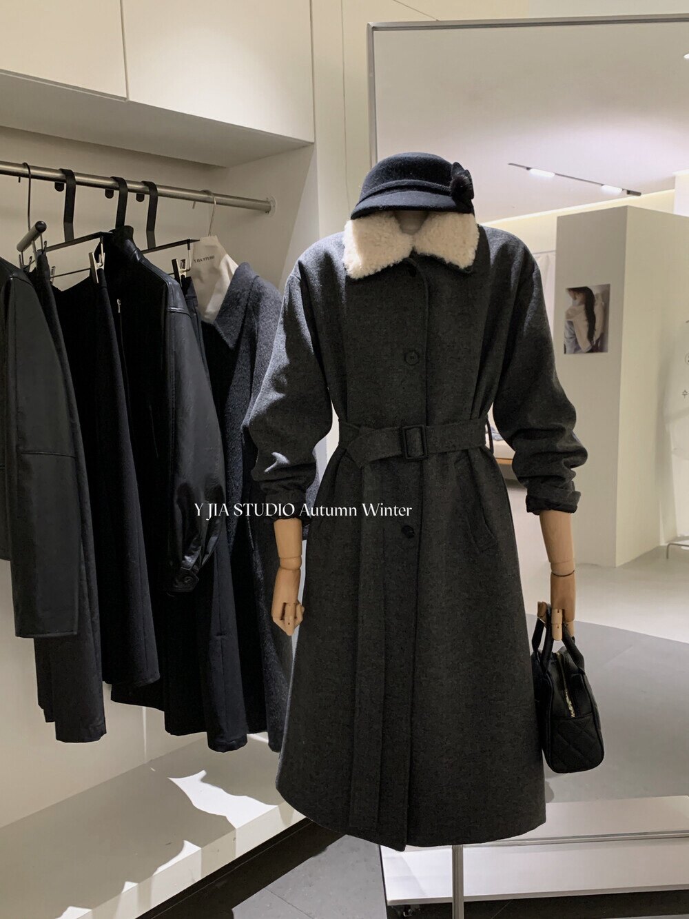 Y.JIA 伊嘉梨泰院韩系氛围女主宽松中长款收腰翻领毛呢外套大衣潮,女装/女士精品,毛呢外套,淘宝优惠券,粉丝福利购,淘宝优惠卷