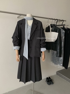 高腰百褶a字半身裙套装 Y.JIA 外套 西装 伊嘉韩系高智感气质拼接袖