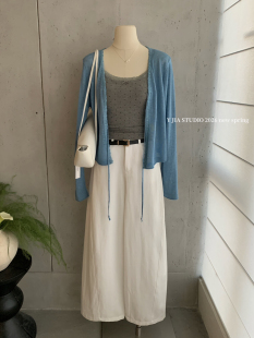 套装 Y.JIA 高腰垂感休闲裤 自带胸垫吊带 潮 伊嘉蕾丝花边针织开衫