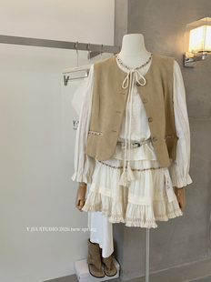 流苏半身裙三件套装 重工珠片衬衫 伊嘉早春小香风百搭马甲 Y.JIA