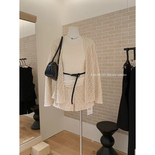 绝美三件套装 高腰阔腿短裤 吊带背心 Y.JIA伊嘉菱格镂空防晒开衫