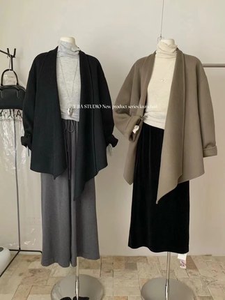 Yi.Jia伊嘉老钱风设计感小众不对称领廓形羊毛外套女韩版气质外套