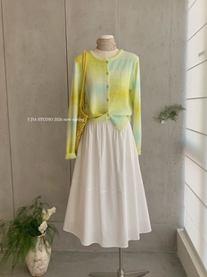 气质休闲显瘦A字半身裙套装 Y.JIA 伊嘉多巴胺渐变薄荷绿针织开衫