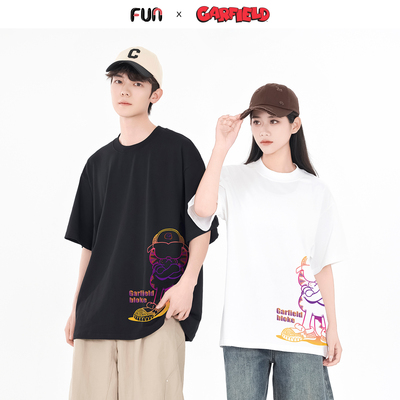 Fun渐变加菲猫联名男女同款时尚潮牌T恤夏季新潮抗菌凉感短t袖