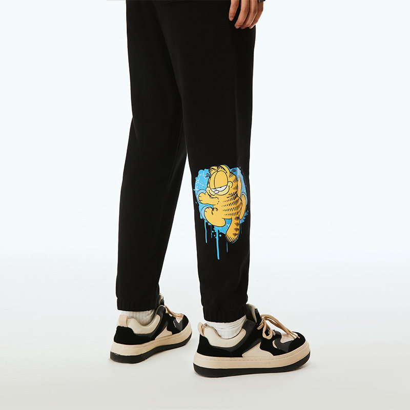 Fun休闲长裤男女同款春季新款加菲猫联名卡通印花情侣装针织长裤