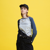 撞色抽绳修身 Fun2025春夏线下商场同款 运动长袖 T恤FMT351A0L