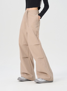 Fun阔腿裤女2025年冬季时尚休闲直筒版微喇褶皱休闲长裤