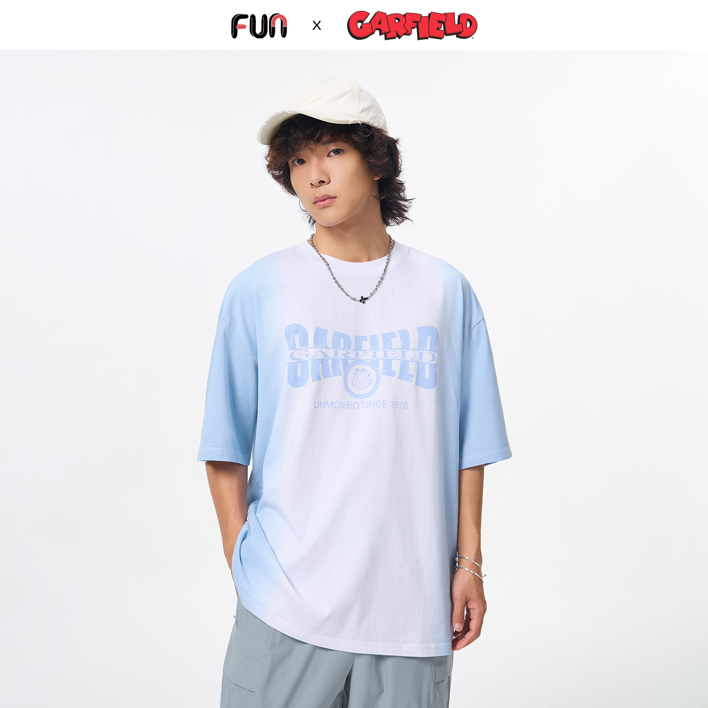 Fun潮牌短袖t恤男女同款2025夏季加菲猫联名情侣百搭休闲圆领上衣