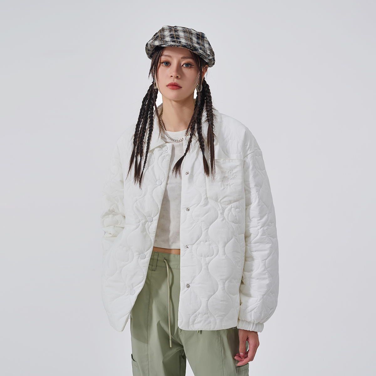 Fun2024秋季新款潮牌棉服简约时尚宽松加菲猫联名上衣外套女款