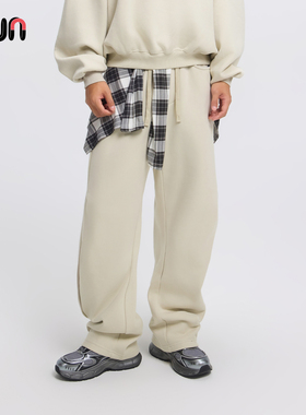 Fun2025秋冬季加绒为裤子男款卫衣套装休闲弯刀运动长裤男女同款