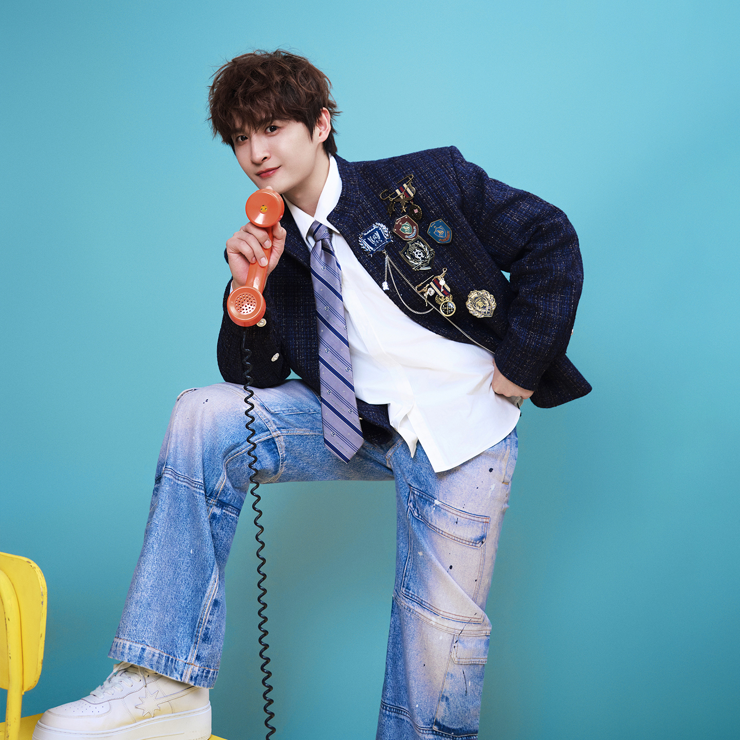 Fun张远同款2025加菲猫联名美式复古3D印花多口袋工装牛仔裤