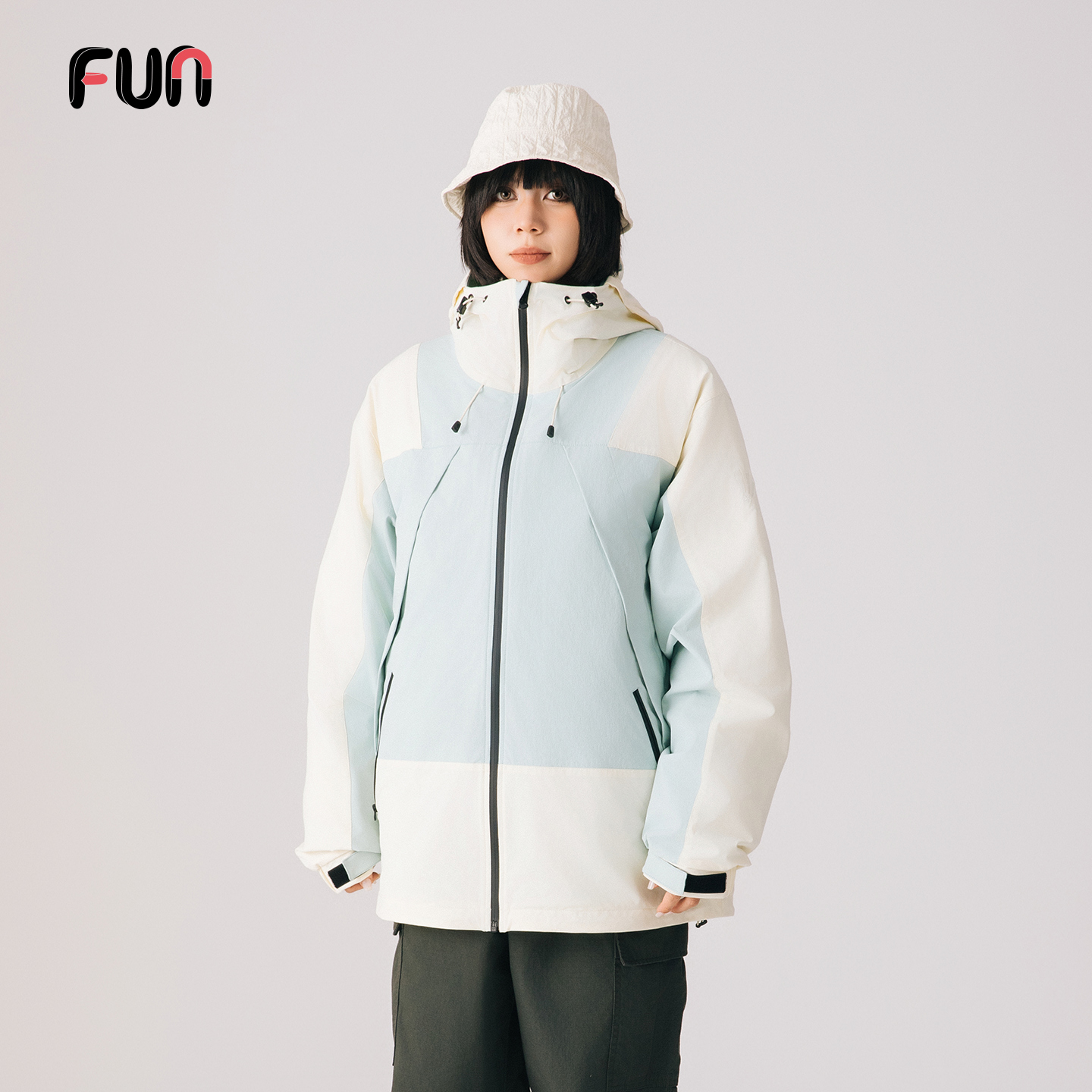 Fun2025年春季新款撞色拼接连帽