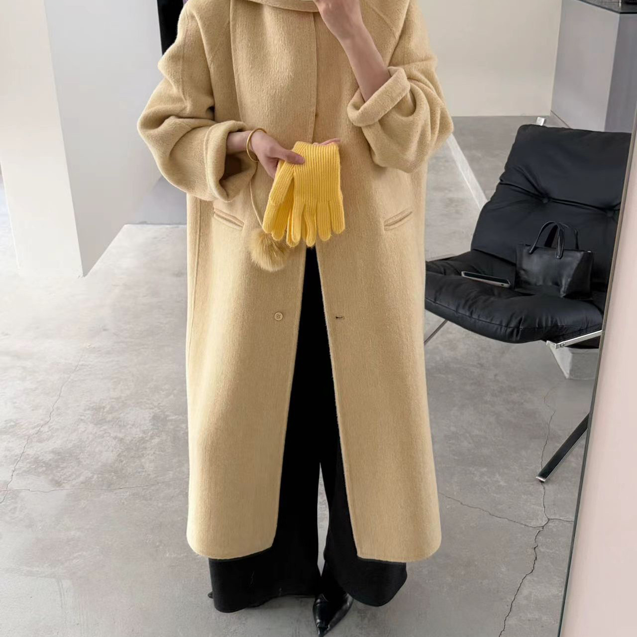 O一起设计古双面呢休闲长款羊毛外套(配围脖)（含90羊毛）P816,女装/女士精品,羽绒服,淘宝优惠券,粉丝福利购,淘宝优惠卷