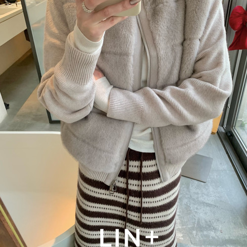 一起+  -高定环保水貂毛气质复古保暖羽绒服外套(100绵羊毛)JH659