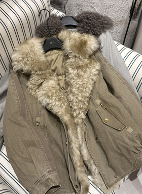 一起设计装风翻领宽松保暖羽绒服外套(配可拆真羊毛毛领)25371