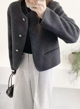 一起福利款韩版简约圆领极简风羊毛外套（含100澳毛）25009