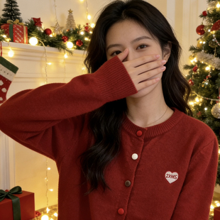 一起韩系简约圆领爱心绣花洋气百搭针织开衫 2354 保暖毛衣YS1