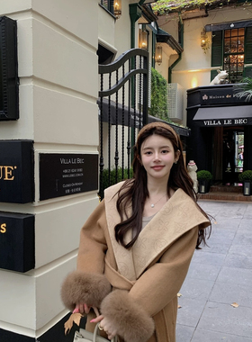 一起羊毛外套(配腰带,可拆卸真狐狸毛毛袖)（含100绵羊毛）68816