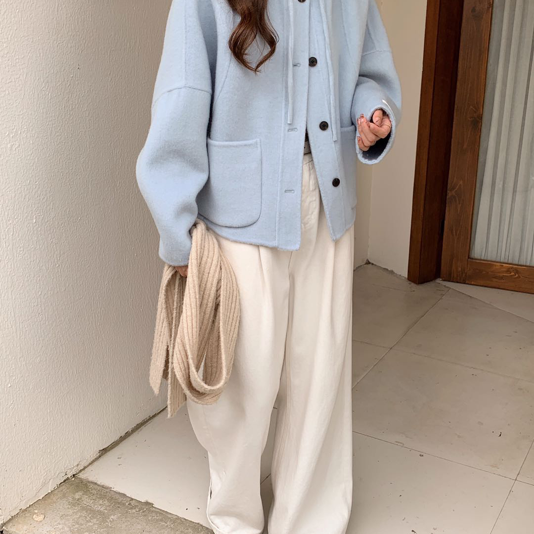 一起减龄学院感简约不挑人连帽小个子羊毛外套（含100羊毛）B1471