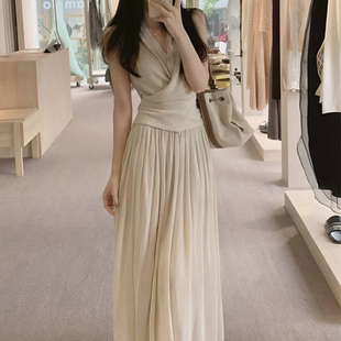 YS6 320 松紧腰a字半裙套装 一起设计交叉绑带收腰小衫